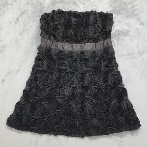 Forever‎ 21 Dress Womens L Black Strapless Floral Rosette Mini Bodycon Back Zip